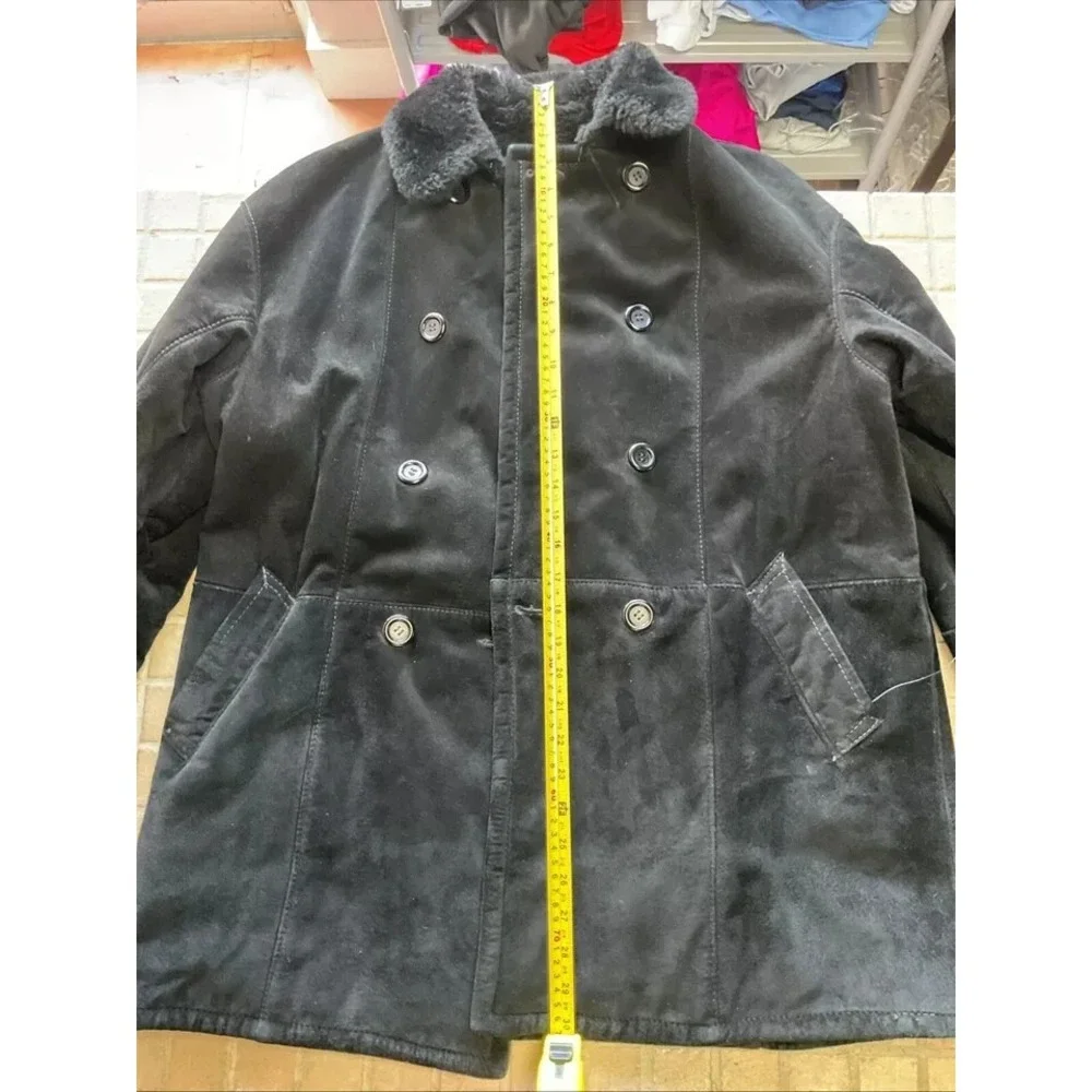 EUC! VTG Women's Steve by Searle Black Suede Faux Fur Heavy Winter Coat - Size M